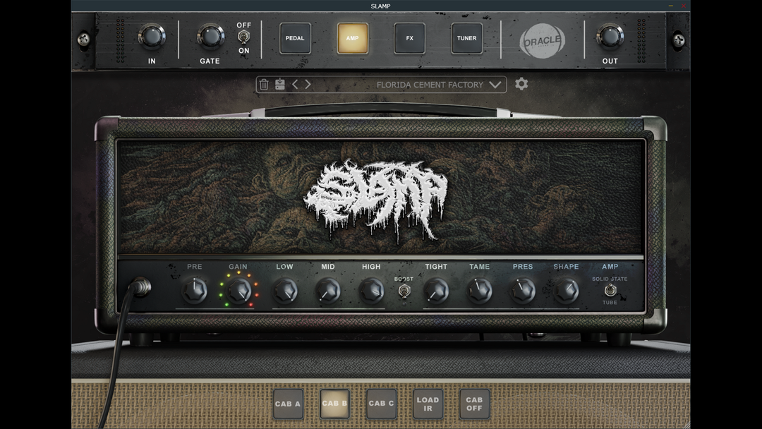 The SLAMP metal amp sim plugin interface by Oracle Sound