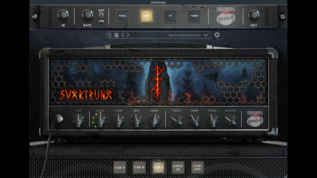 The SVARTRUNA amp sim interface by Oracle Sound