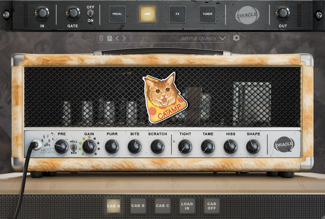 CATAMP amp sim plugin - amp panel with gain, EQ, tight, tame, presence and shape controls - Oracle Sound