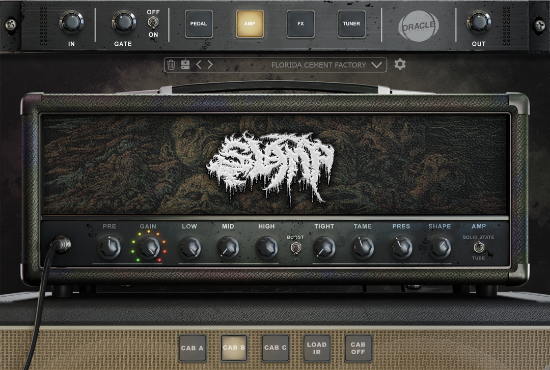 SLAMP amp sim plugin - amp panel with gain, EQ, tight, tame, presence and shape controls - Oracle Sound