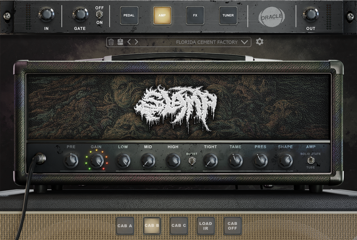 SLAMP amp sim plugin - amp panel with gain, EQ, tight, tame, presence and shape controls - Oracle Sound