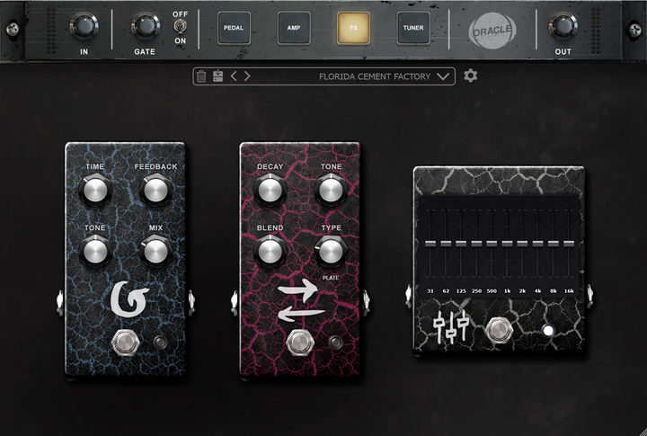 SLAMP amp sim plugin - effects section with delay, reverb and graphic EQ - Oracle Sound