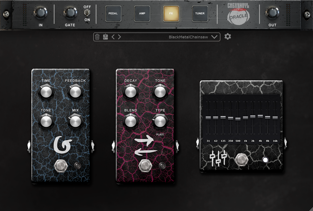 SVARTRUNA amp sim plugin - effects section with delay, reverb and graphic EQ - Oracle Sound