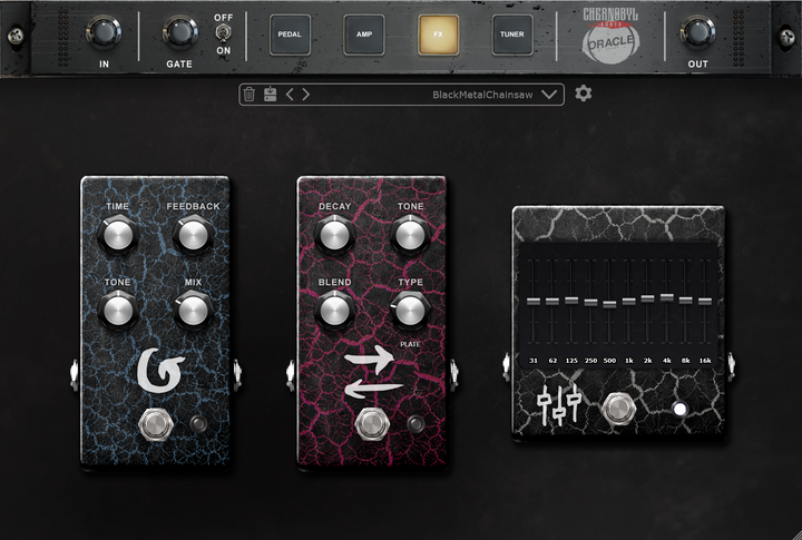 SVARTRUNA amp sim plugin - effects section with delay, reverb and graphic EQ - Oracle Sound