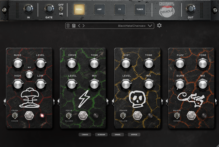SVARTRUNA amp sim plugin - pedal board with four switchable drive voicings - Oracle Sound
