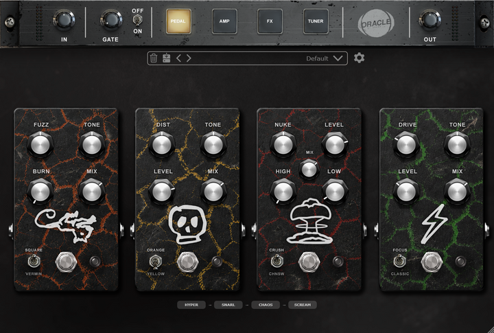 TYRANT amp sim plugin - four drive pedals: HYPER fuzz, SNARL distortion, CHAOS and SCREAM overdrive - Oracle Sound