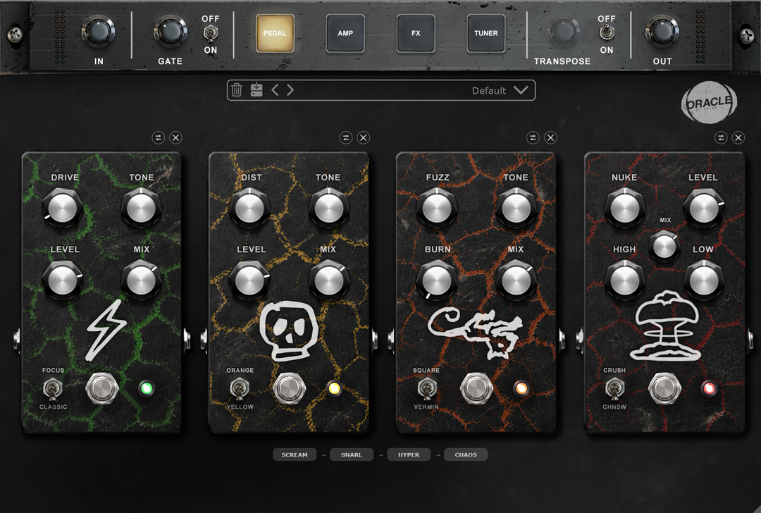 ATOM BOMB v2.5 SCREAM, SNARL, HYPER and CHAOS pedalboard - Oracle Sound
