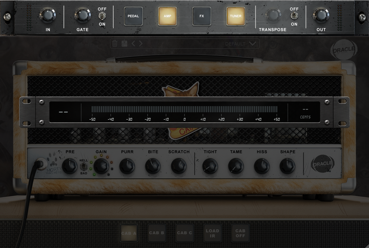 CATAMP v2.5 rack tuner overlay showing note and cents display - Oracle Sound