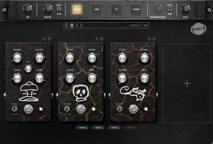 SLAMP v2.5 four-slot pedalboard with SCREAM, SNARL, HYPER and CHAOS - Oracle Sound