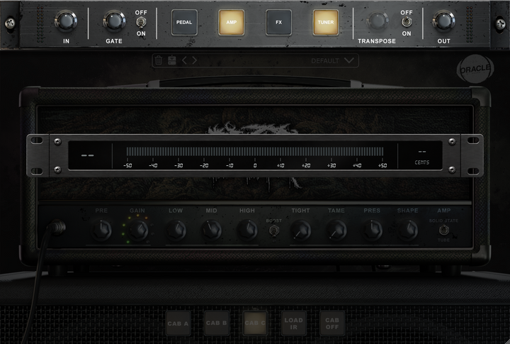 SLAMP v2.5 rack tuner overlay showing note and cents display - Oracle Sound